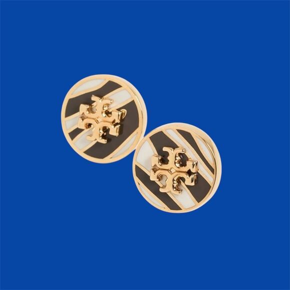 Tory Burch Jewelry - Tory Burch NEW earrings - Kira Enamel Circle-Stud Earrings - Gold Zebra